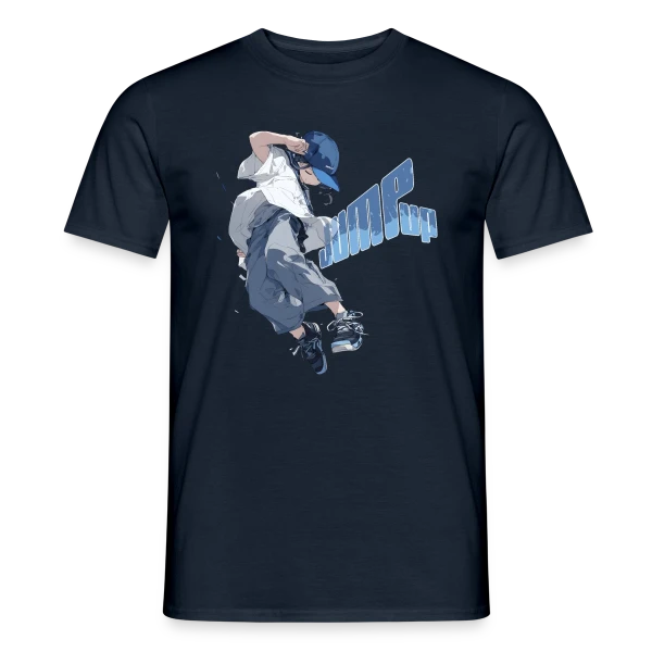 Maquette de T-shirt homme « Parkour Manga : Athlète Streetstyle en Plein Saut » à personnaliser