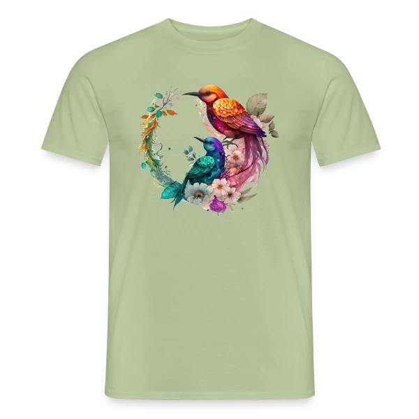 Maquette de T-shirt homme « Oiseaux du Paradis Fleuris » à personnaliser