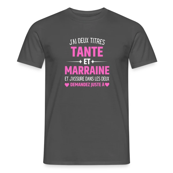 Maquette de T-shirt homme « Tante et Marraine : Le T-shirt Humour Personnalisé avec les Prénoms des Enfants » à personnaliser