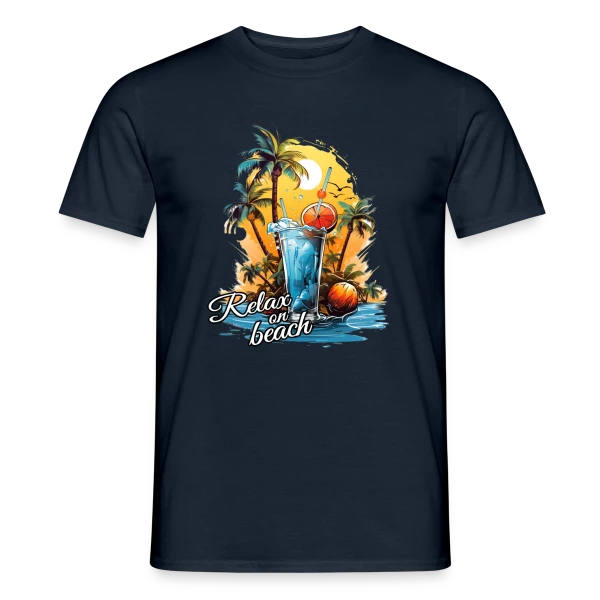 Maquette de T-shirt homme « Cocktail Plage Tropicale » à personnaliser