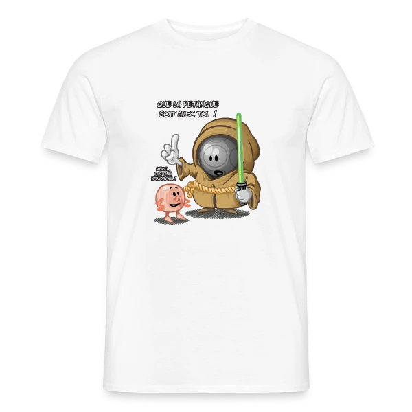 Maquette de T-shirt homme « Que la pétanque soit avec toi ! » à personnaliser