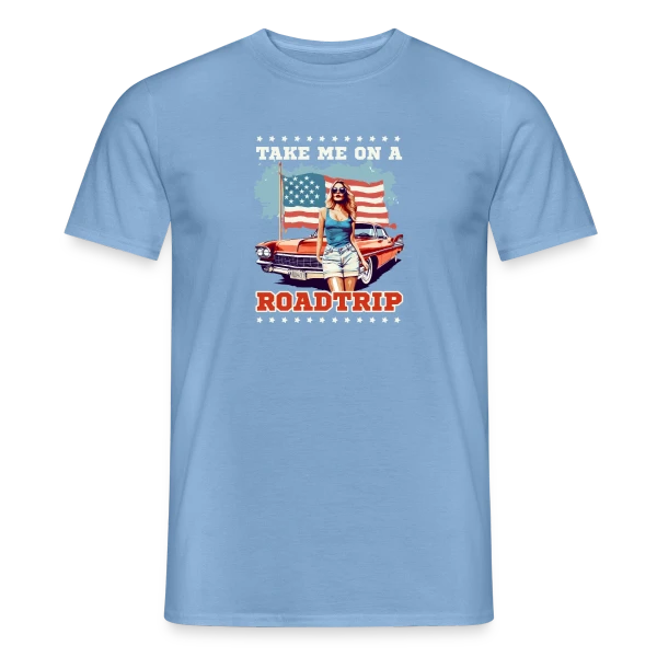 Maquette de T-shirt homme « Roadtrip Américain Rétro » à personnaliser