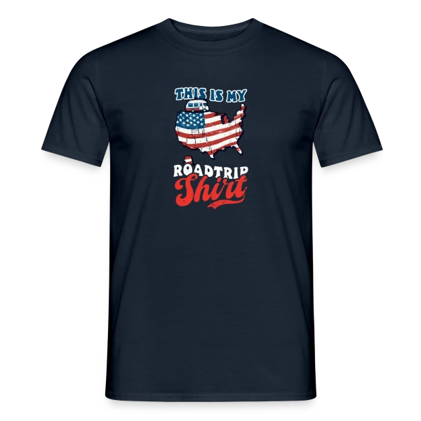 Maquette de T-shirt homme « Ma Tenue Road Trip USA » à personnaliser
