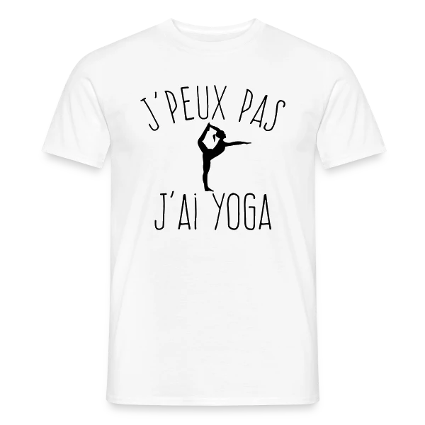 Maquette de T-shirt homme « Humour Yoga: J'Peux Pas, J'ai Yoga ! » à personnaliser