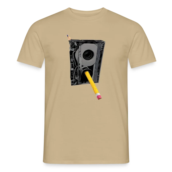 Maquette de T-shirt homme « Cassette Détaillée Crayon Jaune » à personnaliser