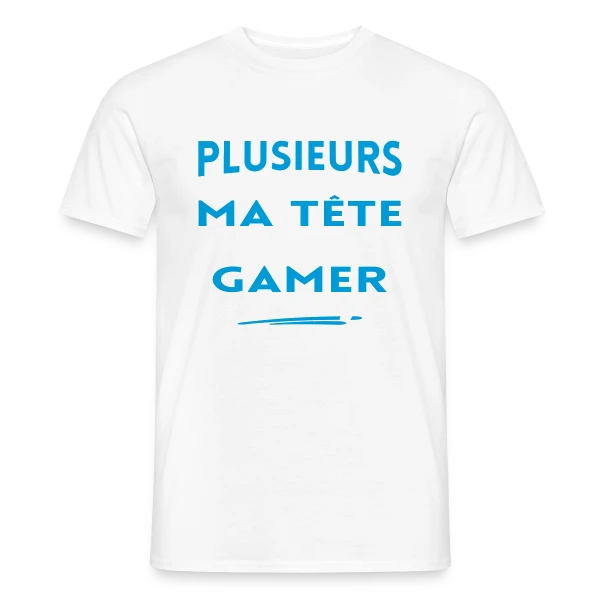 Maquette de T-shirt homme « Humour Gamer: 'On est plusieurs dans ma tête...' » à personnaliser