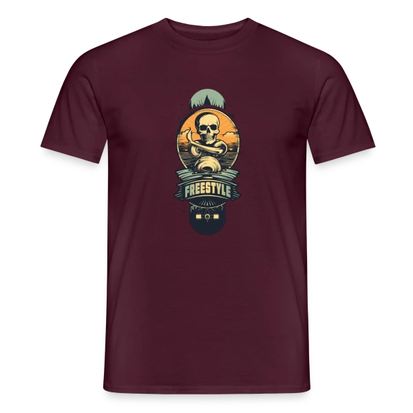 Maquette de T-shirt homme « Skateboard Tête de Mort Rétro » à personnaliser