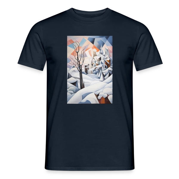 Maquette de T-shirt homme « Paysage Hivernal Géométrique » à personnaliser