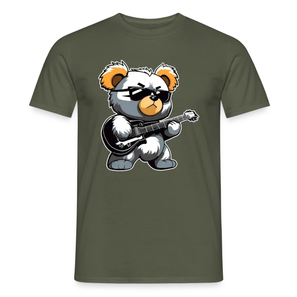 Maquette de T-shirt homme « Ours en Peluche Heavy Metal à la Guitare » à personnaliser