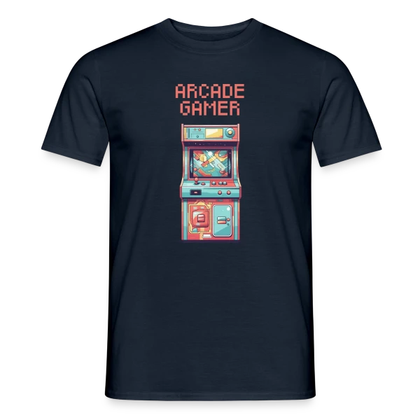 Maquette de T-shirt homme « Arcade Gamer Rétro : Le Culte des Salles Obscures » à personnaliser