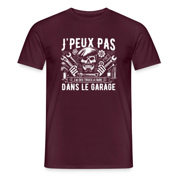 Maquette de T-shirt homme « J'peux pas J'ai Garage | T-Shirt Humour Mécanicien Auto » à personnaliser