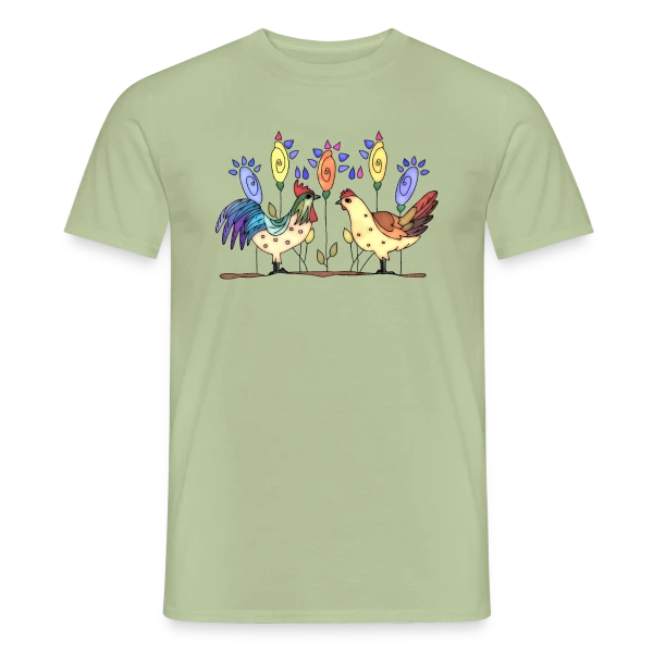 Maquette de T-shirt homme « Duo Fermier Coq & Poule » à personnaliser