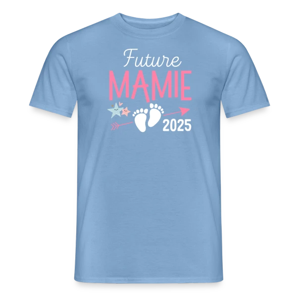 Maquette de T-shirt homme « Future Mamie 2025 : Annonce de Grossesse Originale » à personnaliser