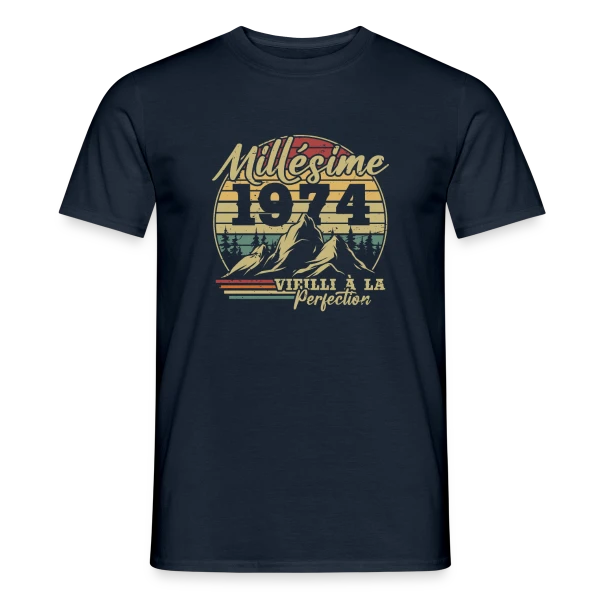 Maquette de T-shirt homme « Millésime 1974 Vieilli à la Perfection » à personnaliser
