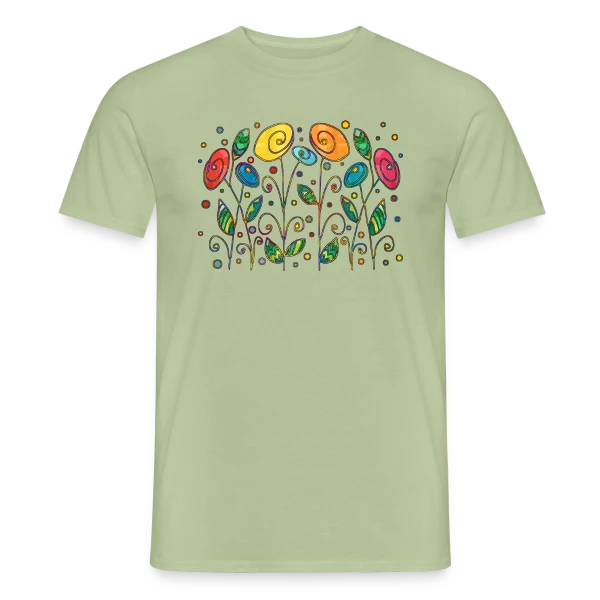 Maquette de T-shirt homme « Fleurs Éclatantes » à personnaliser