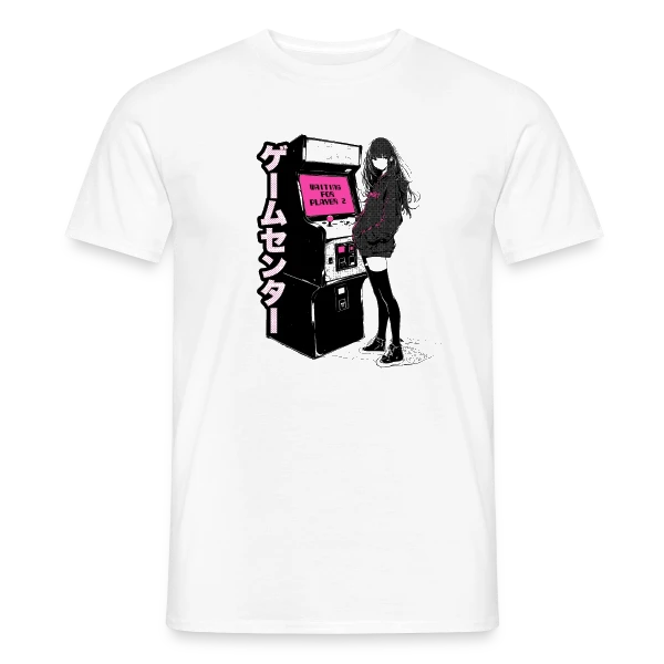 Maquette de T-shirt homme « Fille Anime Gaming - En Attente du Joueur 2 » à personnaliser