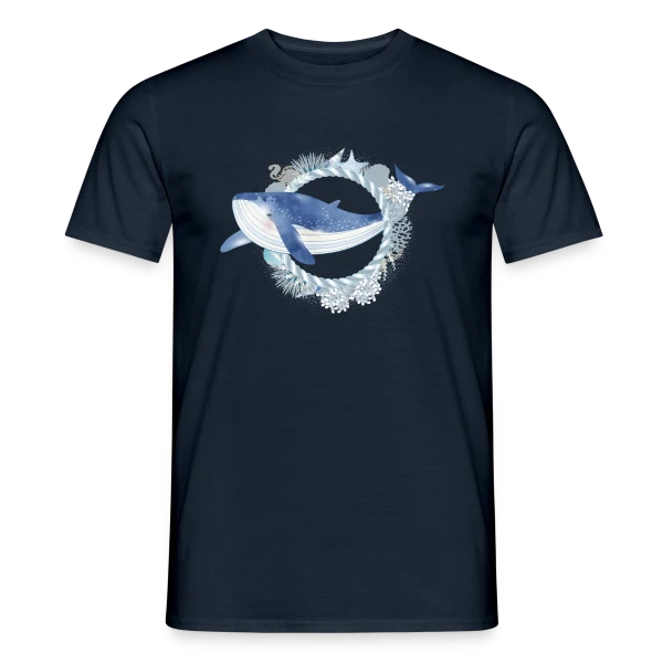 Maquette de T-shirt homme « Baleine Bleue et Récif Corallien - Style Aquarelle » à personnaliser
