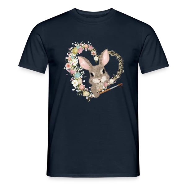 Maquette de T-shirt homme « Lapin de Pâques Artiste : Cœur d'Œufs Pastel » à personnaliser