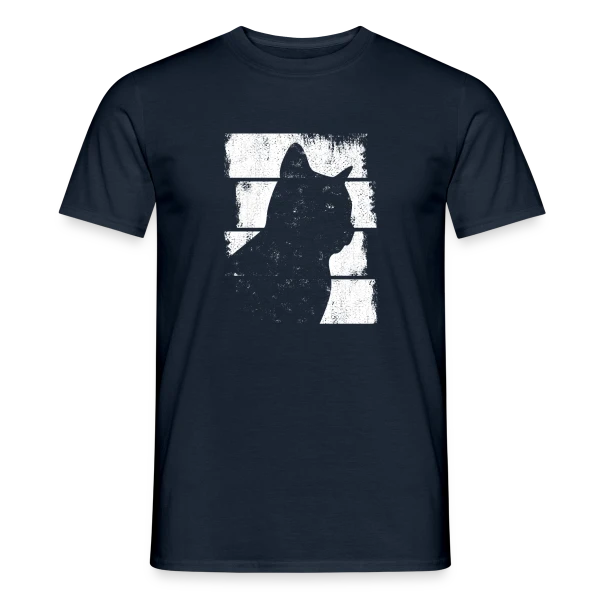 Maquette de T-shirt homme « Silhouette Chat Minimaliste » à personnaliser