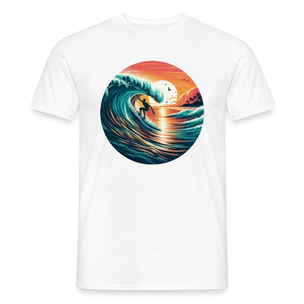 Maquette de T-shirt homme « Sunset Surfer | T-Shirt Ambiance Plage & Coucher de Soleil » à personnaliser