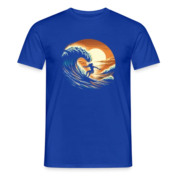Maquette de T-shirt homme « Sunset Surfing Girl - Vague & Coucher de Soleil » à personnaliser