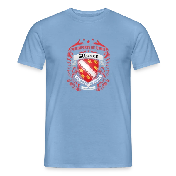 Maquette de T-shirt homme « Alsace Mon Cœur Ma Maison » à personnaliser
