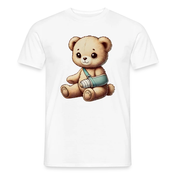 Maquette de T-shirt homme « Teddy Réconfortant Plâtré : L'Ours Symbole de Courage et d'Amour » à personnaliser