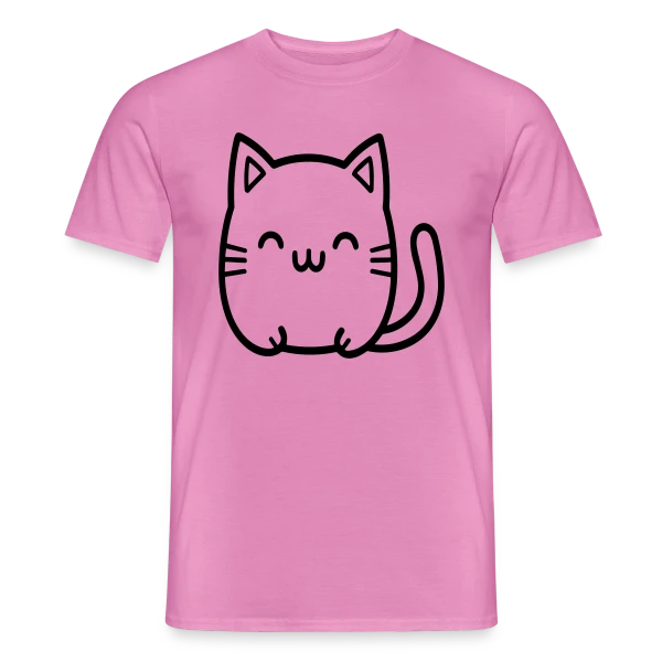 Maquette de T-shirt homme « Chat Kawaii Souriant » à personnaliser