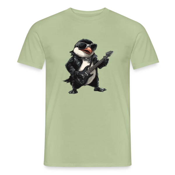 Maquette de T-shirt homme « Pinguin Rocker Guitariste Heavy Metal » à personnaliser