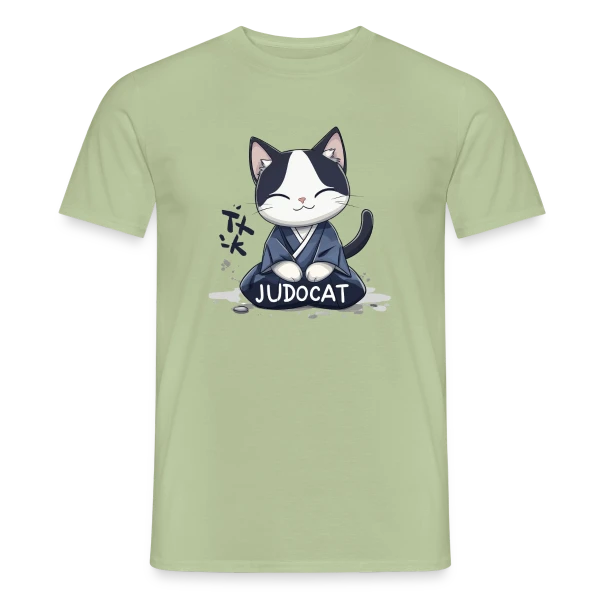 Maquette de T-shirt homme « JUDOCAT: Le chat manga judoka » à personnaliser