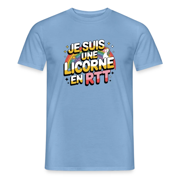 Maquette de T-shirt homme « Licorne en RTT Arc-en-ciel » à personnaliser