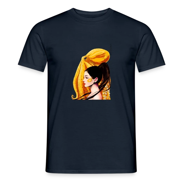 Maquette de T-shirt homme « Poulpe aux Anneaux Jaunes Vifs » à personnaliser
