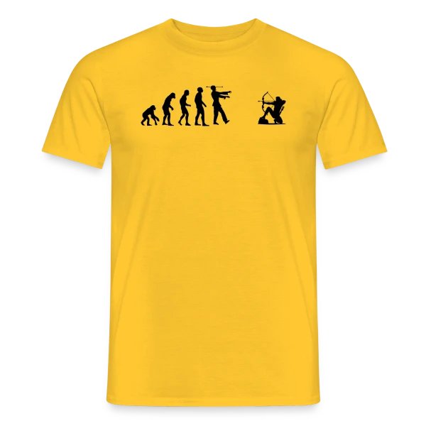 Maquette de T-shirt homme « Évolution Humaine : Zombie vs Archer » à personnaliser