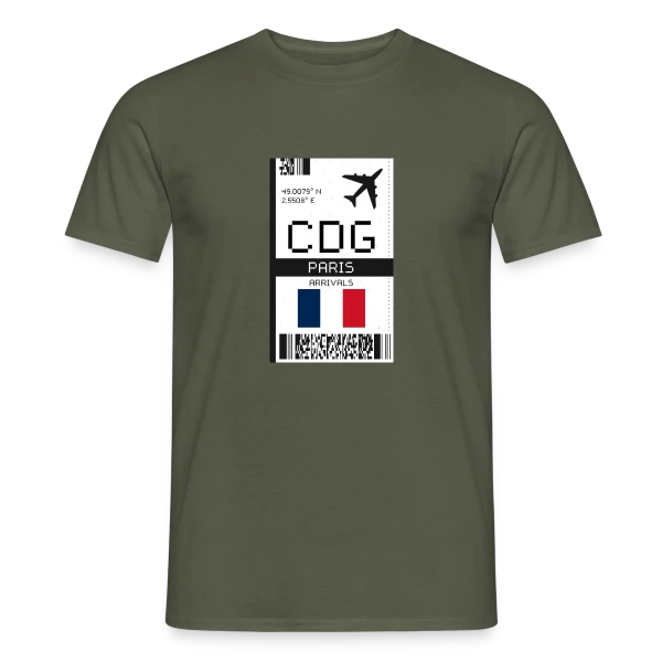Maquette de T-shirt homme « Billet d'Avion Paris CDG » à personnaliser