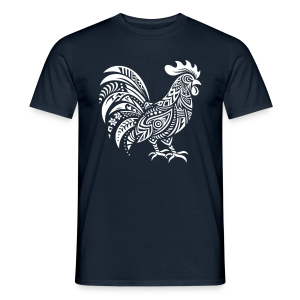 Maquette de T-shirt homme « Coq Tribal : Symbole de Force et Fierté » à personnaliser