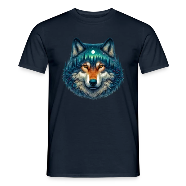 Maquette de T-shirt homme « Loup Forêt Étoilée » à personnaliser