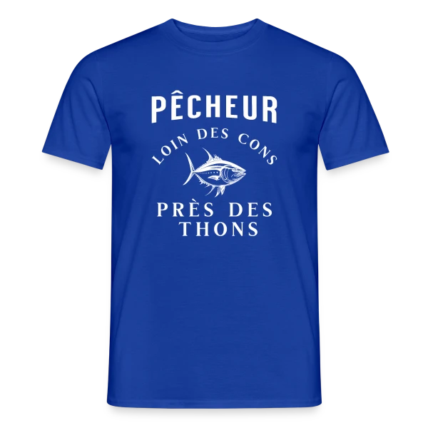 Maquette de T-shirt homme « Pêcheur Loin Des Cons Près Des Thons - Humour » à personnaliser
