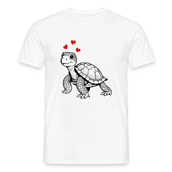 Maquette de T-shirt homme « Tortue Mignonne et Cœurs Doux » à personnaliser