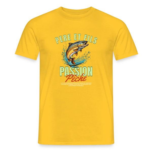 Maquette de T-shirt homme « Pêche Père Fils : Complicité en Nature » à personnaliser