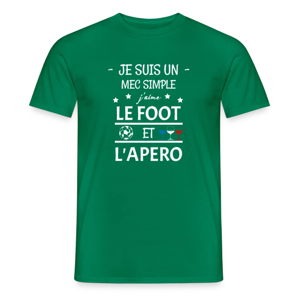 Maquette de T-shirt homme « Je Suis Un Mec Simple : Foot et Apéro » à personnaliser