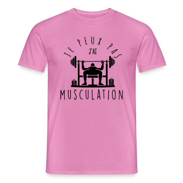 Maquette de T-shirt homme « Humour Musculation: Je Peux Pas, J'ai Muscu » à personnaliser