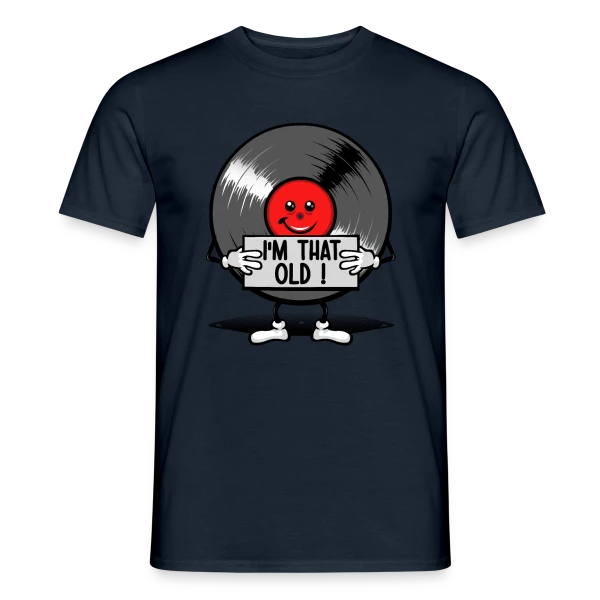 Maquette de T-shirt homme « Vintage 33 tours : Vieux comme un Vinyle » à personnaliser