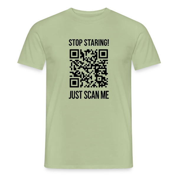 Maquette de T-shirt homme « QR Code Motivation: Scanne-moi ! » à personnaliser