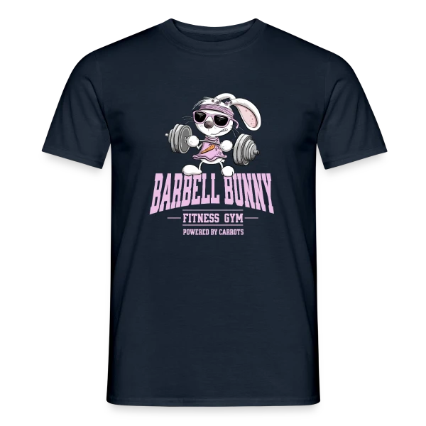 Maquette de T-shirt homme « Lapin Fitness Musculation - 'Powered by Carrots' » à personnaliser