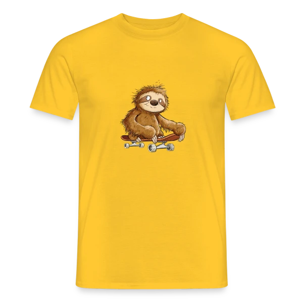 Maquette de T-shirt homme « Paresseux Skateboarder Cartoon - Relax et Style » à personnaliser