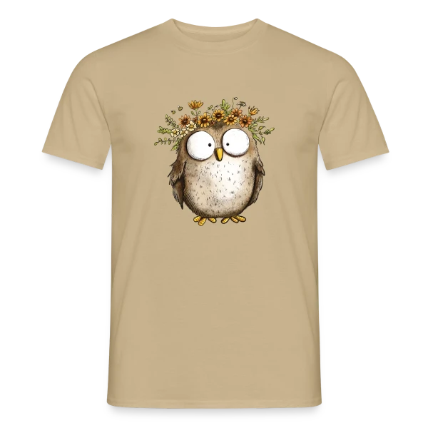 Maquette de T-shirt homme « Hibou avec Couronne de Fleurs Sauvages - Style Cottagecore » à personnaliser