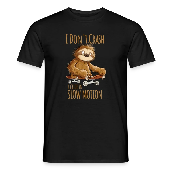 Maquette de T-shirt homme « Paresseux Skateboarder - 'I Don't Crash' - T-shirt Relax » à personnaliser