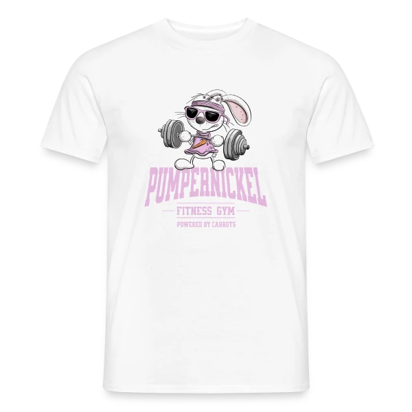 Maquette de T-shirt homme « Lapin Costaud 'Pumpernickel Girl' - Fitness Humoristique » à personnaliser