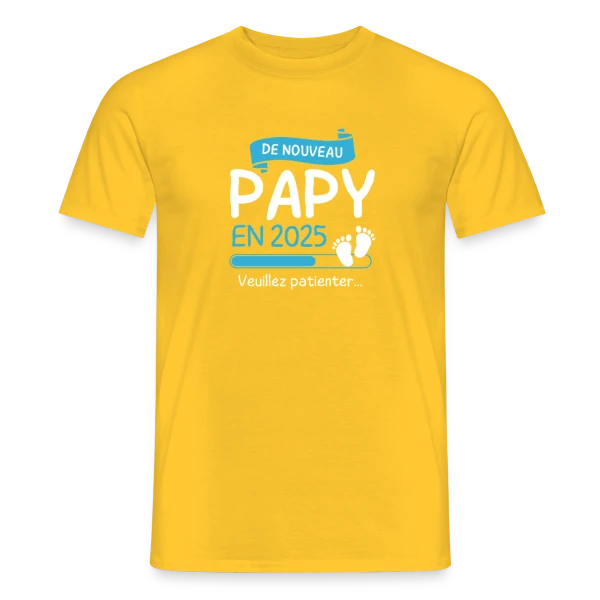 Maquette de T-shirt homme « 'De Nouveau Papy en 2025' – Annonce Maternité Humoristique » à personnaliser