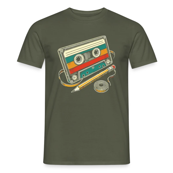 Maquette de T-shirt homme « Cassette Rétro Crayon » à personnaliser